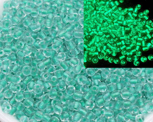 GLOW Glass Beads, 4mm 6/0 Glass Beads, Glow in Dark Transparent Beads with Green Lining Beads, Rocailles Beads, Beading Supplies #2498