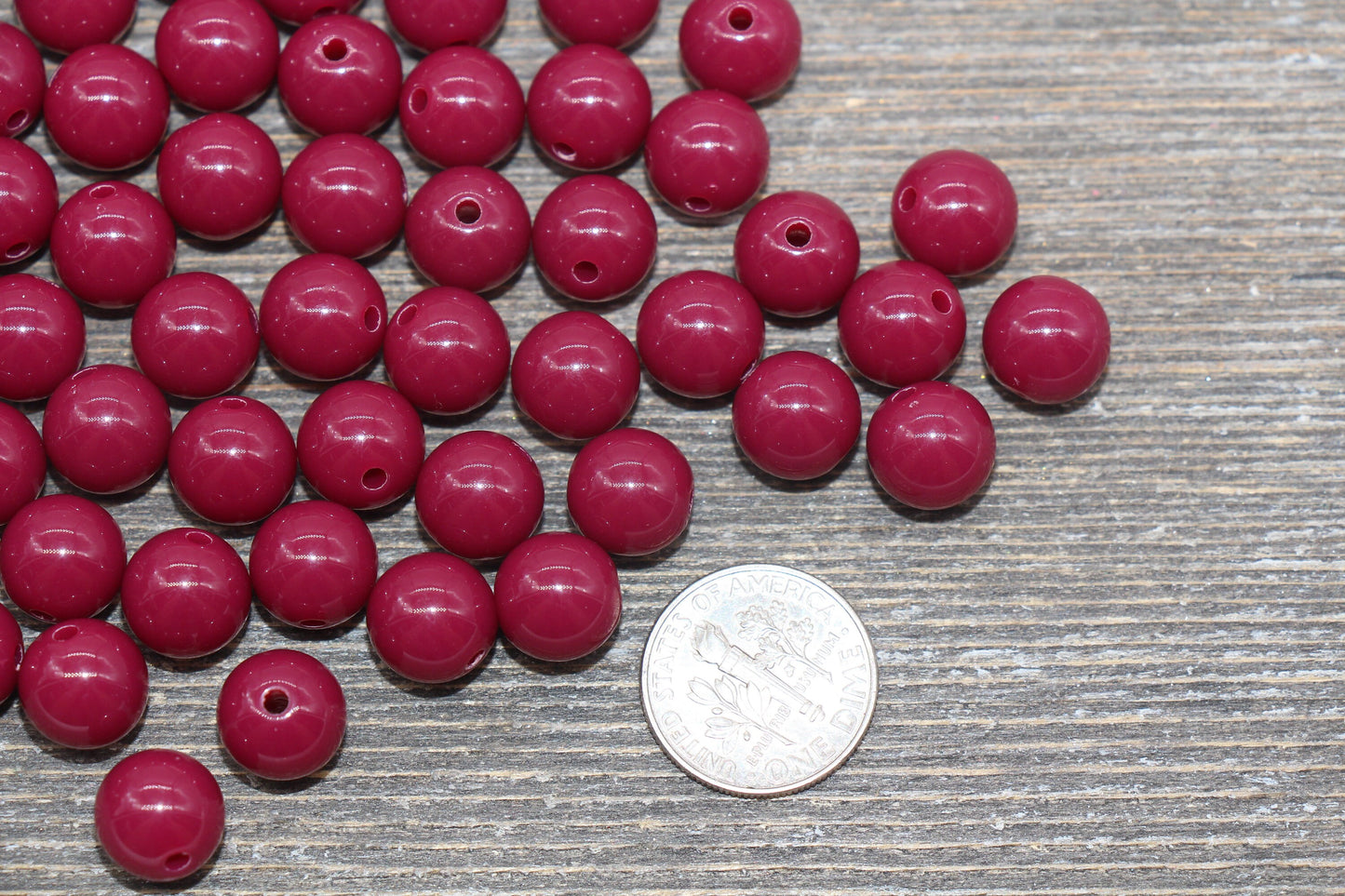 10mm Dark Ruby Pink Gumball Beads, Round Acrylic Loose Beads, Bubblegum Beads, Chunky Beads, Gumball Beads, Smooth Plastic Round Beads #2504