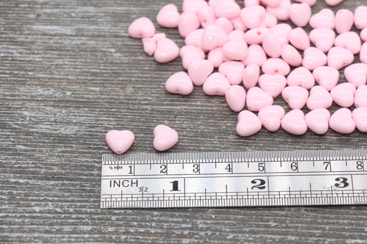 Pink Heart Beads, Pink Acrylic Heart Beads, Chunky Pink Heart Beads, Plastic Heart Shape Beads, Vertical Hole Hearts #2511