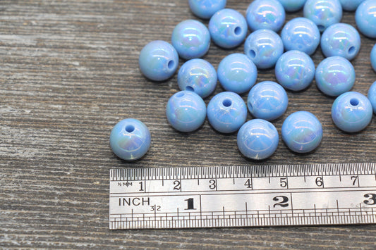 12mm Dusty Blue AB Gumball Beads, Iridescent Acrylic Loose Beads, Solid Bubblegum Beads, Chunky Beads, Glossy Smooth Round Beads #470