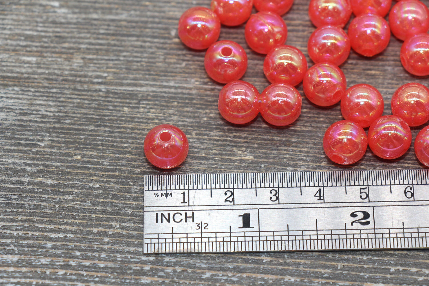 10mm Jelly Red AB with Glitter Gumball Beads, Iridescent Acrylic Loose Beads, Bubblegum Beads, Sparkle Glossy Chunky Round Beads #2523