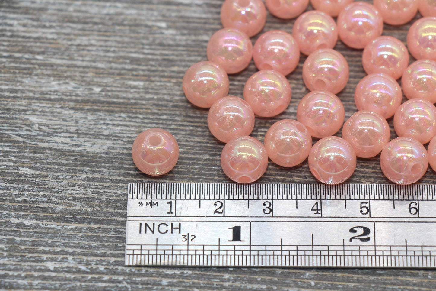 10mm Jelly Peach AB with Glitter Gumball Beads, Iridescent Acrylic Loose Beads, Bubblegum Beads, Sparkle Glossy Chunky Round Beads #2525