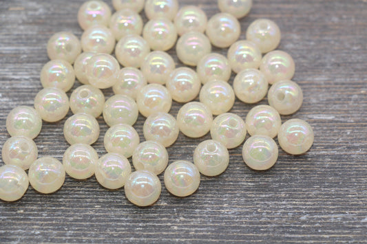 10mm Jelly Ivory AB with Glitter Gumball Beads, Iridescent Acrylic Loose Beads, Bubblegum Beads, Sparkle Glossy Chunky Round Beads #2531
