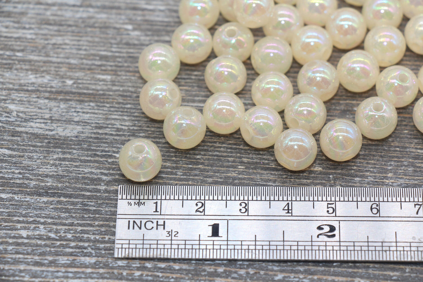 10mm Jelly Ivory AB with Glitter Gumball Beads, Iridescent Acrylic Loose Beads, Bubblegum Beads, Sparkle Glossy Chunky Round Beads #2531
