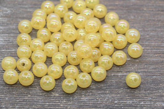 10mm Jelly Yellow AB with Glitter Gumball Beads, Iridescent Acrylic Loose Beads, Bubblegum Beads, Sparkle Glossy Chunky Round Beads #2535