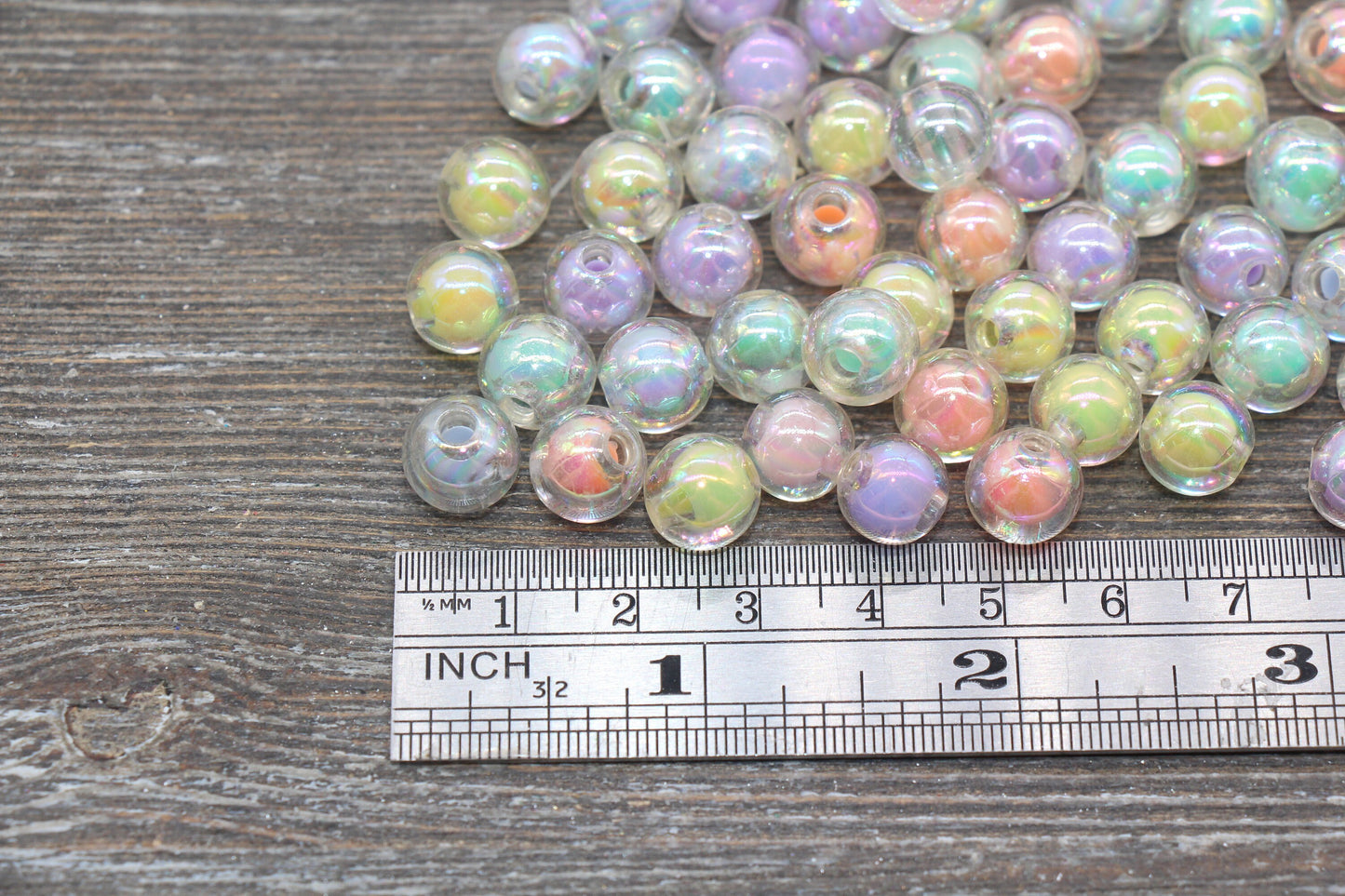 10mm Iridescent Mix Gumball Beads, AB Multicolor Round Acrylic Loose Beads, Glossy Shinny Bubblegum Beads, Chunky Beads, Round Beads #1950
