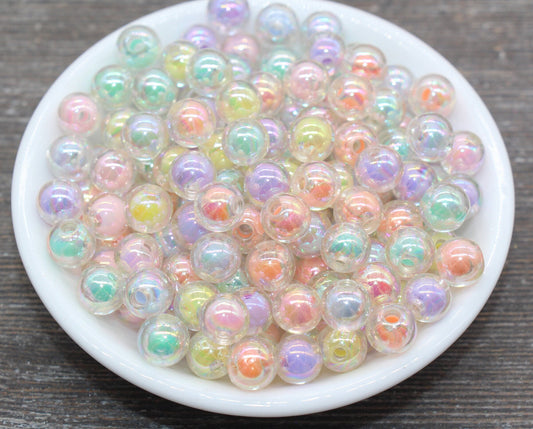 10mm Iridescent Mix Gumball Beads, AB Multicolor Round Acrylic Loose Beads, Glossy Shinny Bubblegum Beads, Chunky Beads, Round Beads #1950