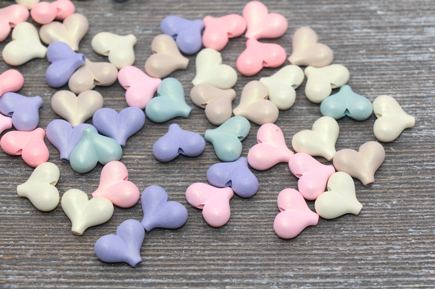 Multicolored Heart Shimmer Beads, Heart Shape Beads, Chunky Heart Beads, Mix Color Beads #50