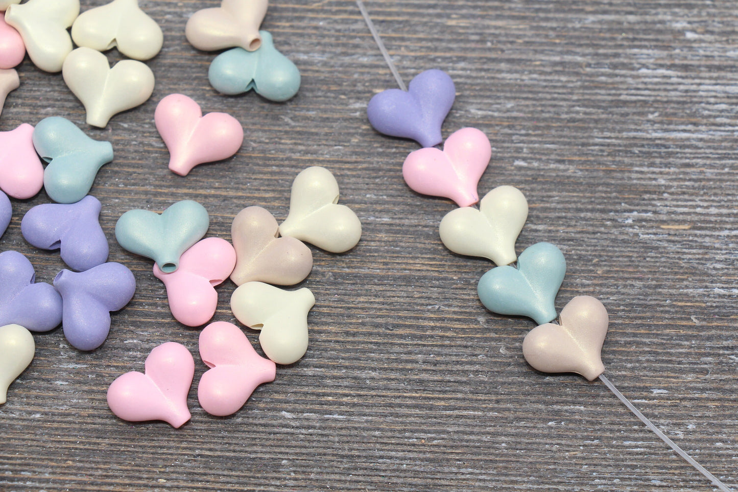 Multicolored Heart Shimmer Beads, Heart Shape Beads, Chunky Heart Beads, Mix Color Beads #50
