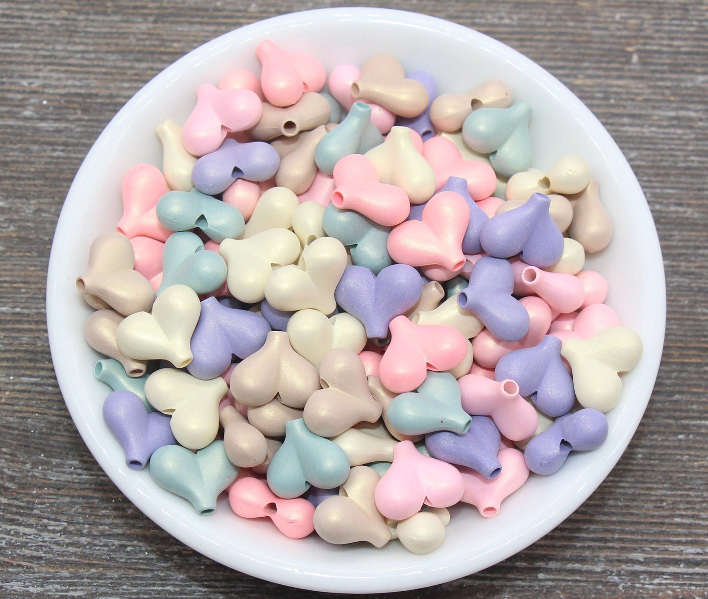 Multicolored Heart Shimmer Beads, Heart Shape Beads, Chunky Heart Beads, Mix Color Beads #50