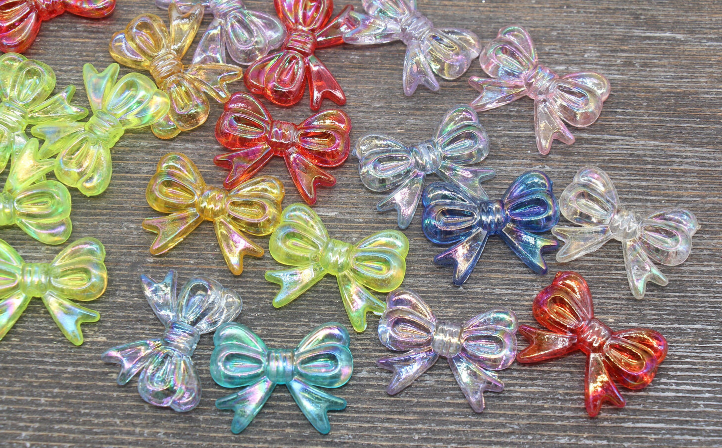 Multicolor Bow Beads, Iridescent Acrylic Ribbon Bow Beads, Rainbow AB Bow Beads, Vertical Hole Bow Beads, Jewelry Beads #258
