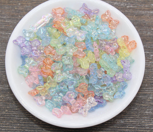 Multicolor Bow Beads, Iridescent Acrylic Ribbon Bow Beads, Rainbow AB Bow Beads, Vertical Hole Bow Beads, Jewelry Beads #379