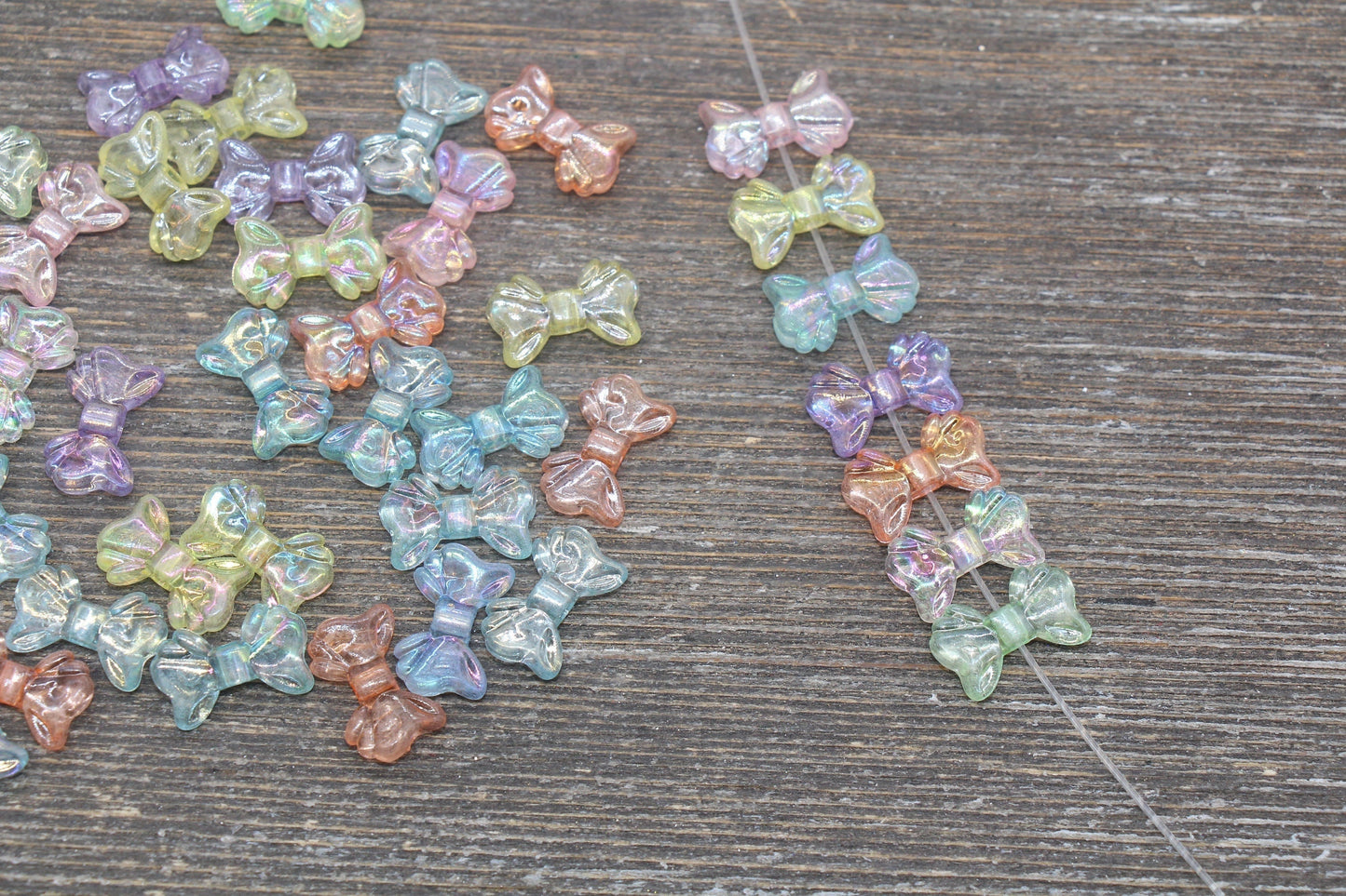 Multicolor Bow Beads, Iridescent Acrylic Ribbon Bow Beads, Rainbow AB Bow Beads, Vertical Hole Bow Beads, Jewelry Beads #379