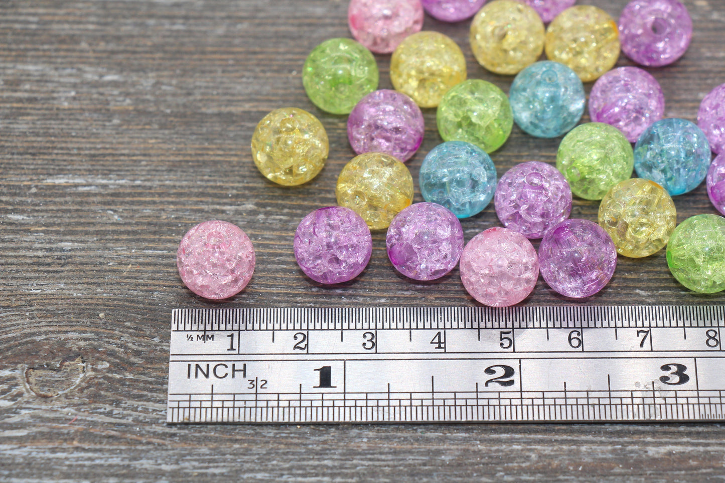 12mm Multicolored Crackle Gumball Beads, Acrylic Crackle Loose Beads, Bubblegum Beads, Chunky Beads, Smooth Round Plastic Beads #806