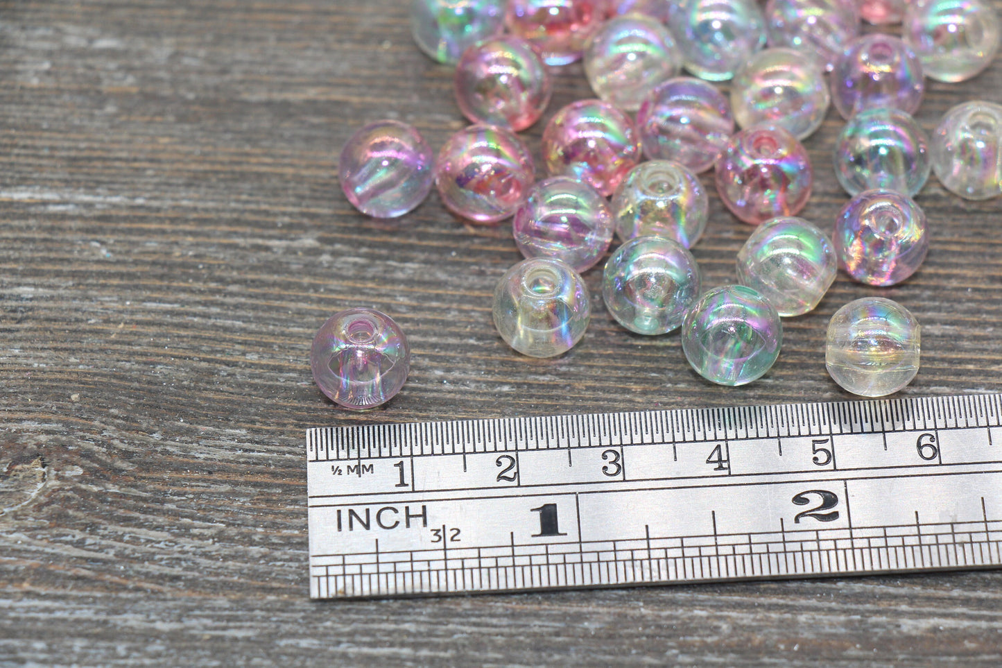 10mm Multicolor AB Round Beads, Iridescent Translucent Acrylic Gumball Beads, Bubblegum Beads, Plastic Round Bead #80