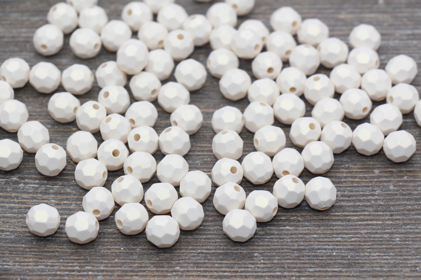 8mm Ivory Shimmer Faceted Gumball Beads, Faceted Acrylic Loose Beads, Bubblegum Beads, Chunky Beads, Ivory Gumball Beads #2545