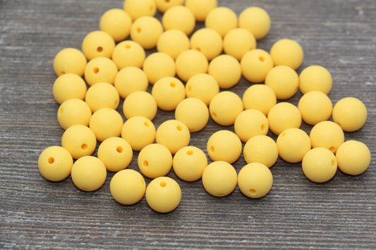 10mm Matte Yellow Round Beads, Frosted Yellow Acrylic Round Gumball Beads, Bubblegum Beads, Chunky Beads, Plastic Round Bead, #2604