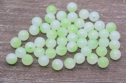 10mm Green Ombre Round Beads, Acrylic Gumball Bead, Green Round Beads, Bubblegum Beads, Plastic Round Bead, Jewelry Beads #2628