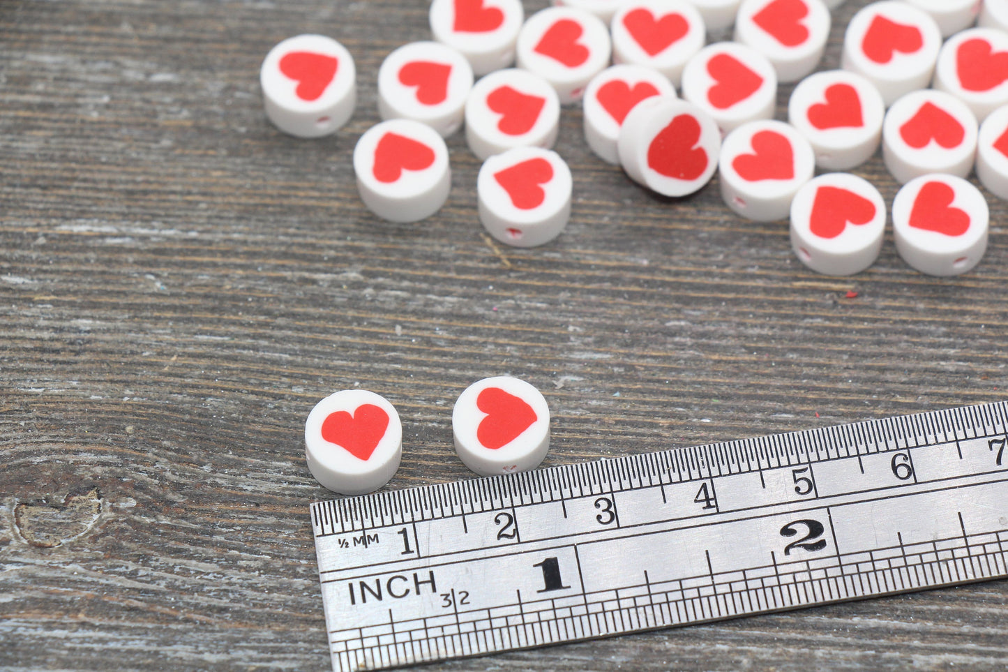 Red Heart Polymer Clay Beads, Valentines Heart Clay Beads, Bracelet Beads, Jewelry Beads, Beads for Bracelet #164