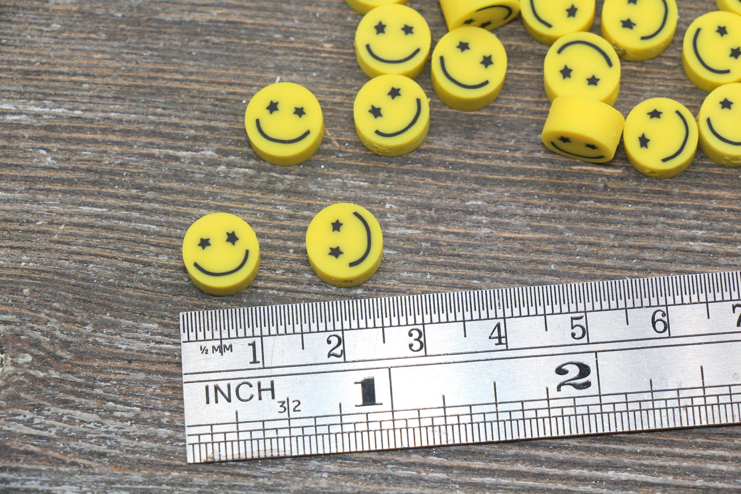 Star-Struck Smiley Face Beads, Emoji Polymer Clay Beads, Kawaii Smiling Face, Jewelry Beads, Beads for Bracelet #165