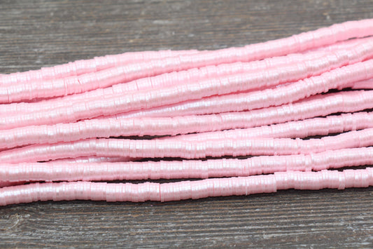 6mm Shimmer Light Pink Polymer Clay Disc Beads, Light Pink Heishi Beads, African Disc Beads, Vinyl Heishi, 16 inch Strand #489