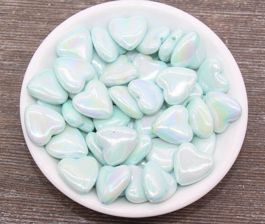 Iridescent Heart Beads, AB Blue Heart Beads, Heart Chunky Acrylic Beads, Large Heart Shape Beads, Bracelet Making Jewelry Finding#2633