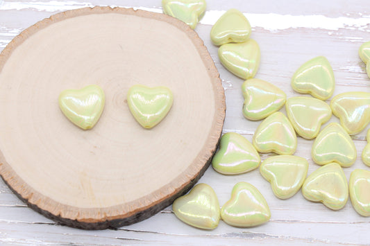 Iridescent Heart Beads, AB Yellow Heart Beads, Heart Chunky Acrylic Beads, Large Heart Shape Beads, Bracelet Making Jewelry Finding #2638
