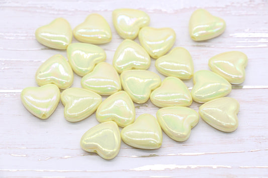 Iridescent Heart Beads, AB Yellow Heart Beads, Heart Chunky Acrylic Beads, Large Heart Shape Beads, Bracelet Making Jewelry Finding #2638