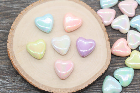 Iridescent Heart Beads, AB Mix Color Heart Beads, Heart Chunky Acrylic Beads, Large Heart Shape Beads, Bracelet Making Jewelry Finding #2639