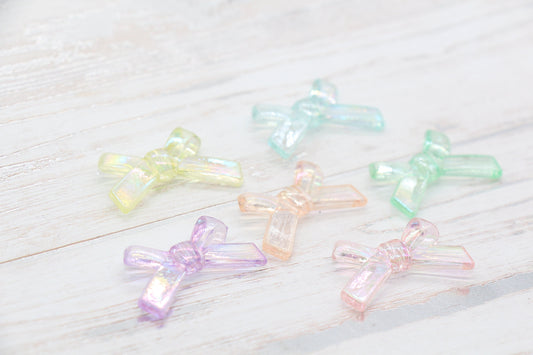 Iridescent Acrylic Bow Beads, AB Rainbow Translucent Bow Beads, Vertical Hole Bow Beads, Chunky Bubblegum Beads, Jewelry Beads #2642