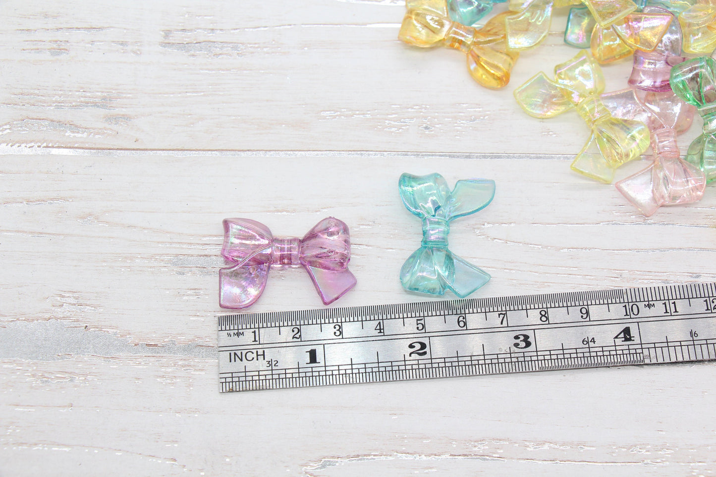 Iridescent Acrylic Bow Beads, AB Rainbow Translucent Bow Beads, Vertical Hole Bow Beads, Chunky Bubblegum Beads, Jewelry Beads #2643