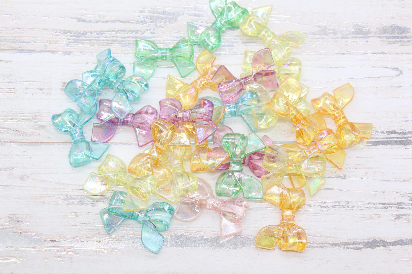 Iridescent Acrylic Bow Beads, AB Rainbow Translucent Bow Beads, Vertical Hole Bow Beads, Chunky Bubblegum Beads, Jewelry Beads #2643
