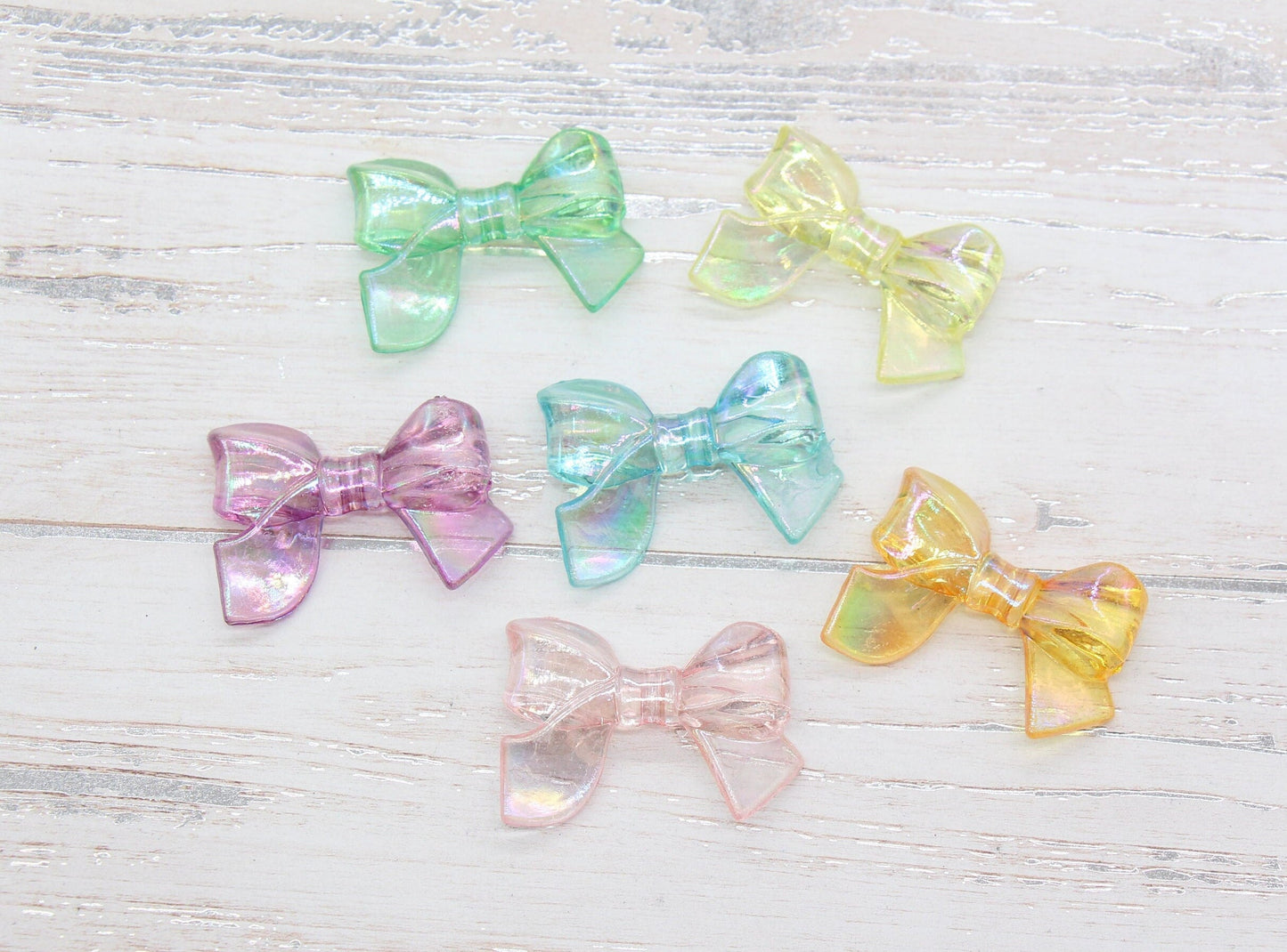 Iridescent Acrylic Bow Beads, AB Rainbow Translucent Bow Beads, Vertical Hole Bow Beads, Chunky Bubblegum Beads, Jewelry Beads #2643