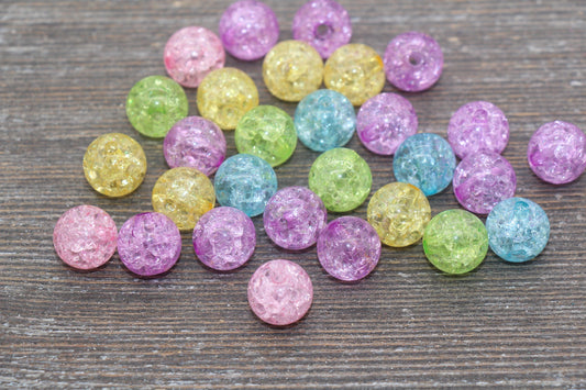 12mm Multicolored Crackle Gumball Beads, Acrylic Crackle Loose Beads, Bubblegum Beads, Chunky Beads, Smooth Round Plastic Beads #806