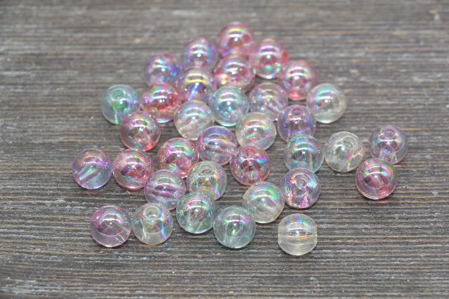 10mm Multicolor AB Round Beads, Iridescent Translucent Acrylic Gumball Beads, Bubblegum Beads, Plastic Round Bead #80