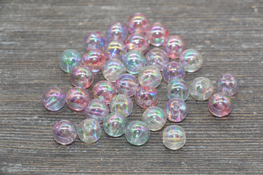 10mm Multicolor AB Round Beads, Iridescent Translucent Acrylic Gumball Beads, Bubblegum Beads, Plastic Round Bead #80