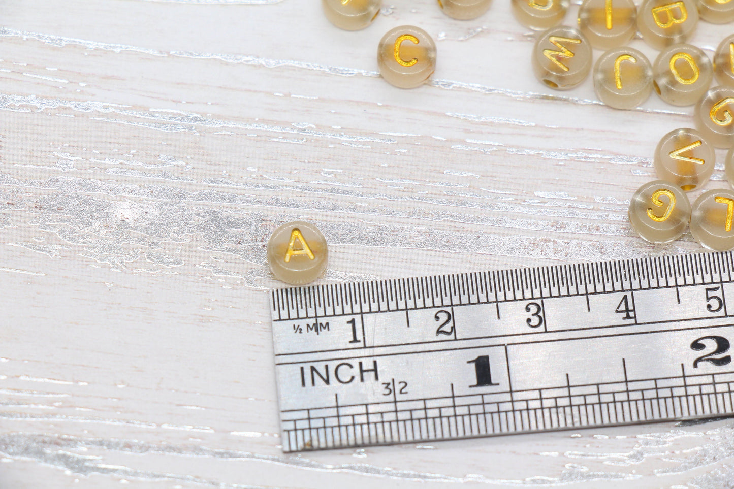 Glow in Dark Gold Alphabet Letter Beads, Acrylic Glowing Bead with Gold Letters, Name Initial Beads, Bracelet Beads, Size 7mm #312
