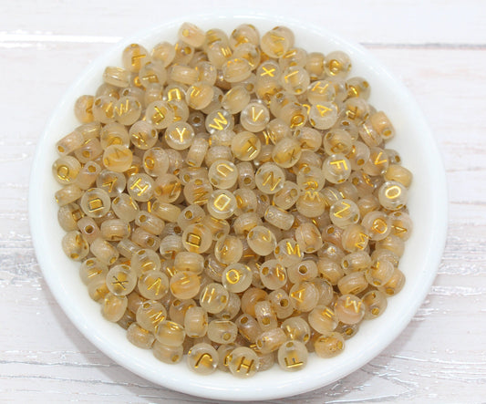 Glow in Dark Gold Alphabet Letter Beads, Acrylic Glowing Bead with Gold Letters, Name Initial Beads, Bracelet Beads, Size 7mm #312