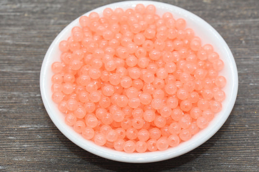 6mm Glow in Dark Peach Gumball Beads, Round Acrylic Loose Beads, Bubblegum Beads, Chunky Beads, Smooth Plastic Round Beads #251
