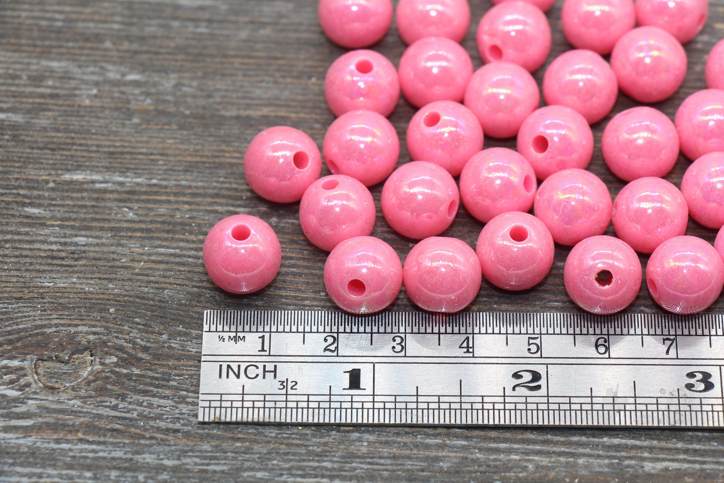12mm Pink AB Gumball Beads, Iridescent Acrylic Loose Beads, Solid Bubblegum Beads, Chunky Beads, Glossy Smooth Round Plastic Beads #81