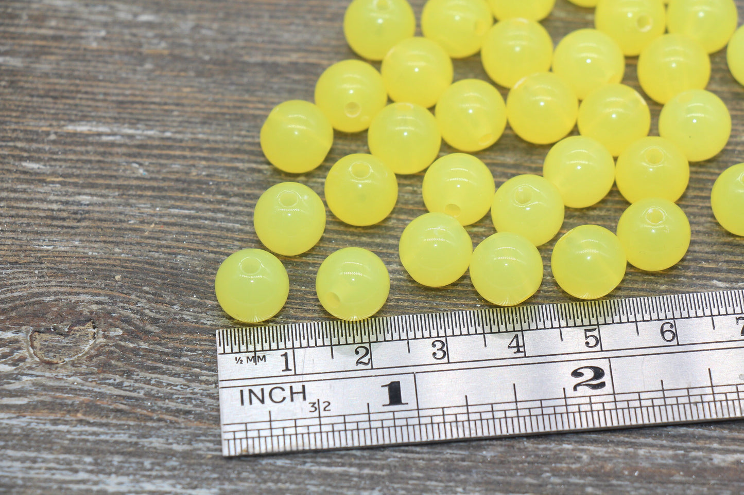 12mm Yellow Translucent Gumball Beads, Round Acrylic Loose Beads, Bubblegum Beads, Chunky Beads, Smooth Plastic Round Beads #415