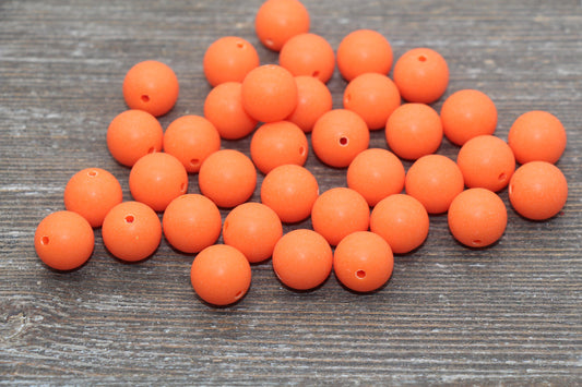 12mm Matte Orange Round Beads, Frosted Acrylic Round Gumball Beads, Bubblegum Beads, Chunky Beads, Plastic Round Bead #2552