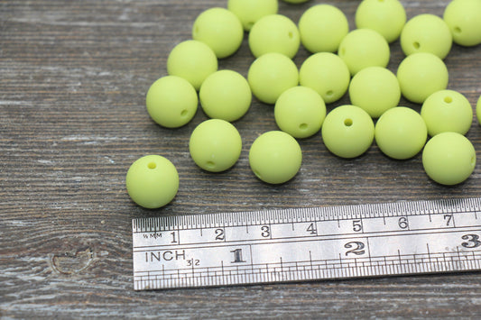 12mm Matte Lime Green Round Beads, Frosted Acrylic Round Gumball Beads, Bubblegum Beads, Chunky Beads, Plastic Round Bead #2555
