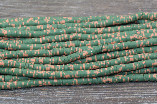 6mm Speckled Heishi Beads, Green Speckled Beads Mix Color Polymer Clay Disc Beads, African Disc Beads, Vinyl Heishi, 16 inch Strand #57