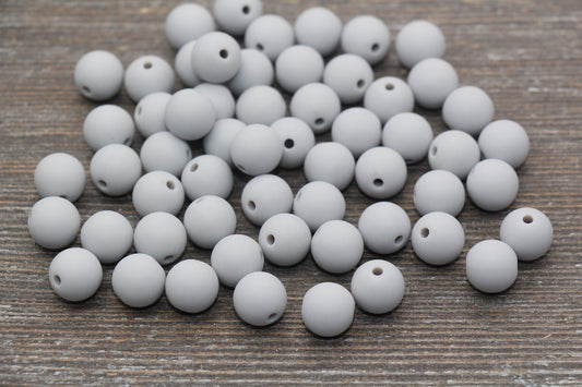 10mm Matte Gray Gumball Beads, Round Acrylic Loose Beads, Frosted Gray Bubblegum Beads, Chunky Beads, Round Beads #2569