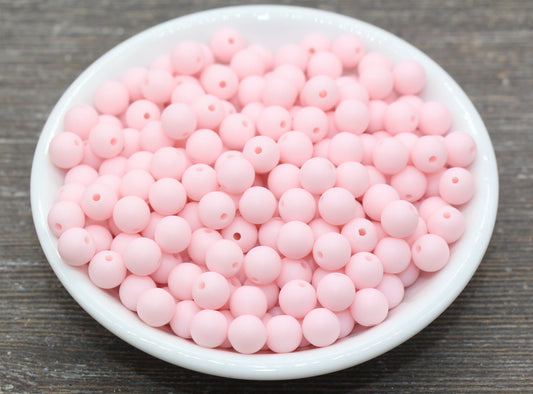 8mm Matte Light Pink Round Beads, Acrylic Gumball Bead, Frosted Pink Round Spacer Beads, Bubblegum Beads, Plastic Round Bead #2606