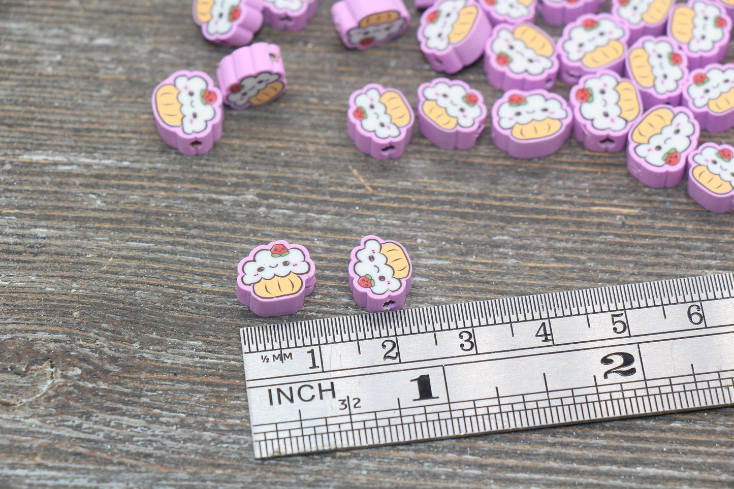 Cupcake Clay Beads, Sweet Food Polymer Clay Beads, Kawaii Smiley Cupcake Beads, Fake Food Slice Beads #161