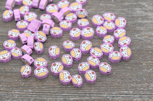 Cupcake Clay Beads, Sweet Food Polymer Clay Beads, Kawaii Smiley Cupcake Beads, Fake Food Slice Beads #161