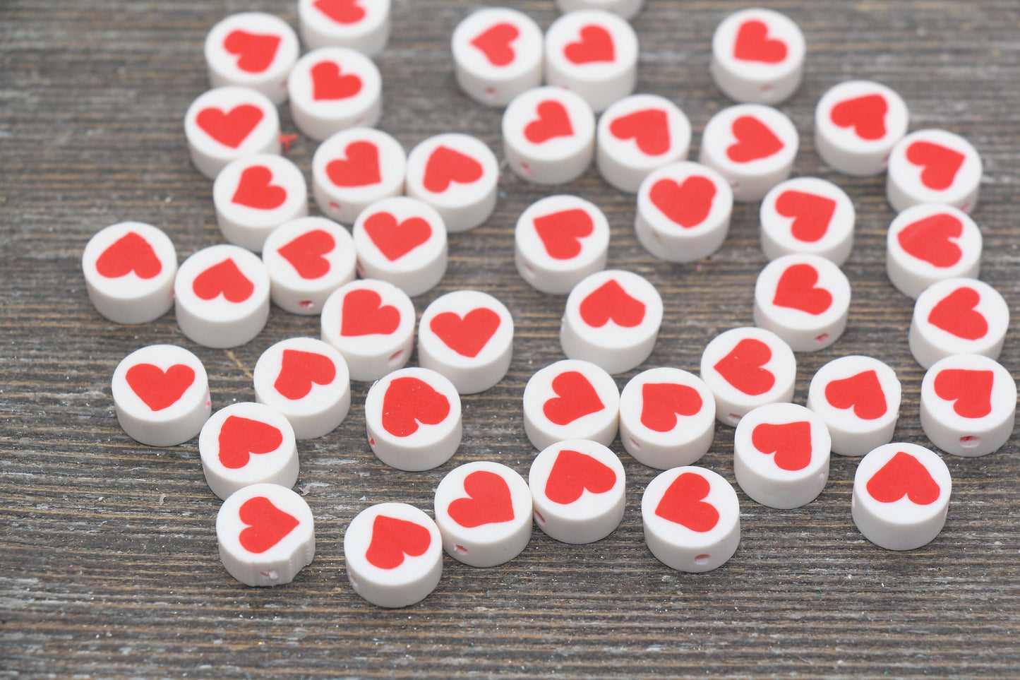 Red Heart Polymer Clay Beads, Valentines Heart Clay Beads, Bracelet Beads, Jewelry Beads, Beads for Bracelet #164