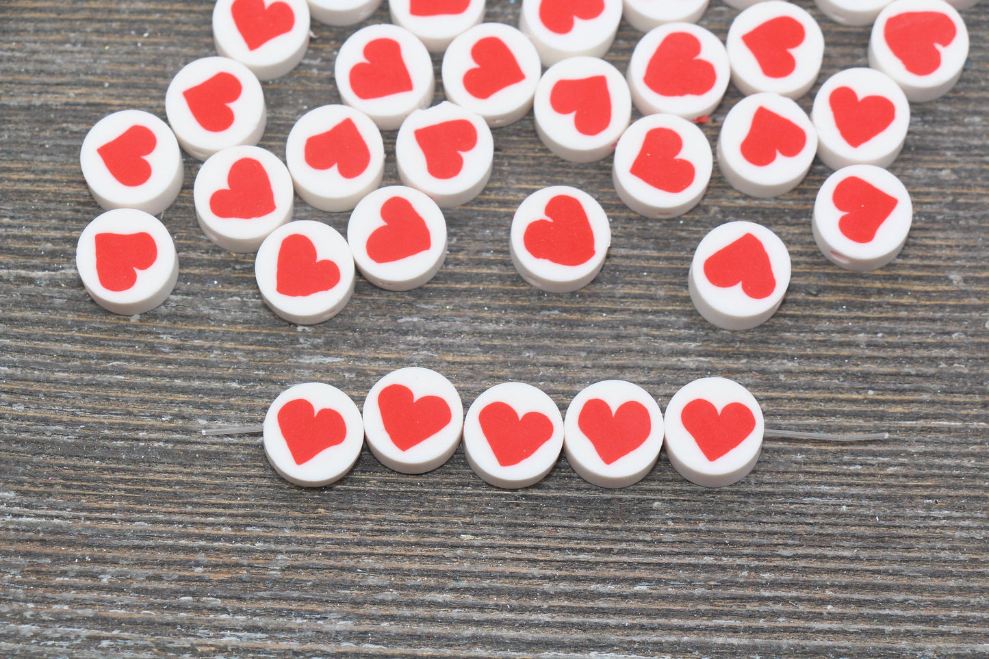 Red Heart Polymer Clay Beads, Valentines Heart Clay Beads, Bracelet Beads, Jewelry Beads, Beads for Bracelet #164